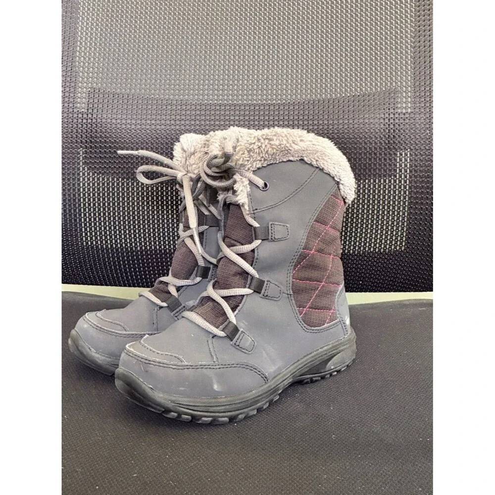 Columbia Waterproof Fur Lined Ice Maiden Girl Kid Sz 1 Gray Winter Snow Boots
